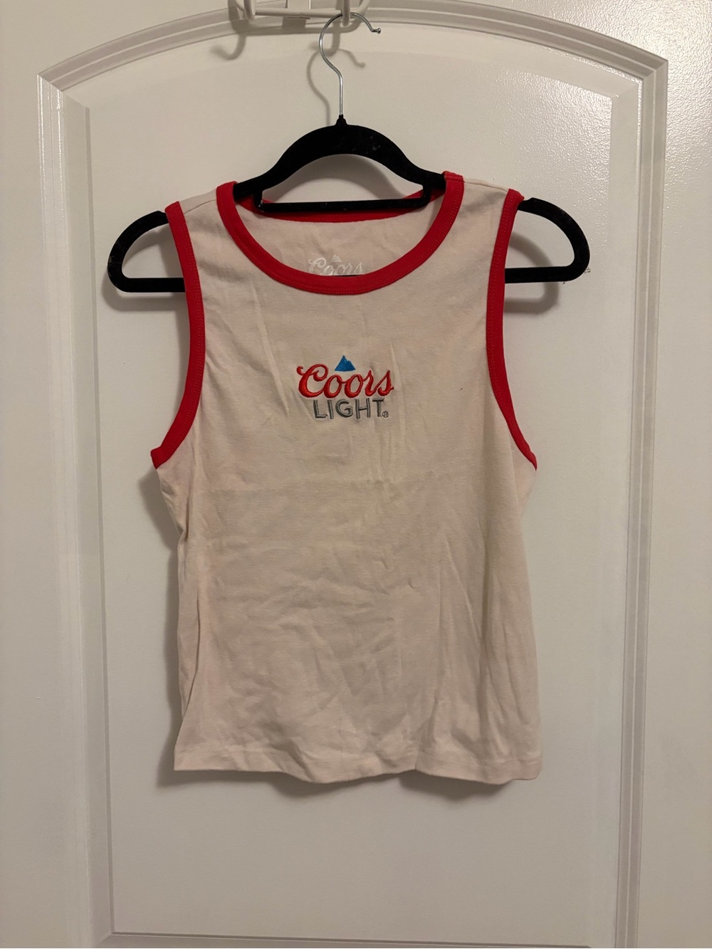 Cream Crop Tank with Red Trim
